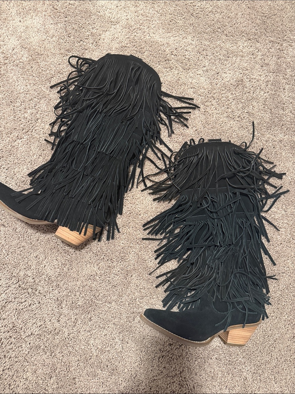 dingo Black Fringe Lace-Up Mid-Calf Boots